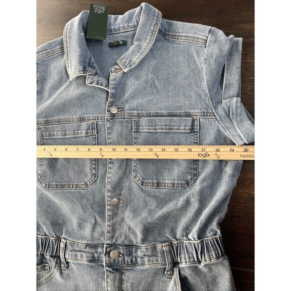 Wild Fable NWT Size Medium Game Day Short Sleeve Denim Romper Jean Medium Wash - Picture 10 of 15